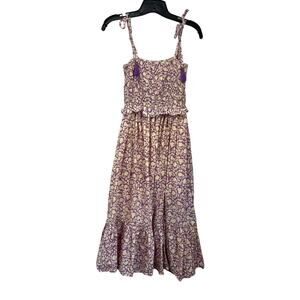 Perry Walker Collective 100% Cotton Smocked Midi Dress Purple Print Size S/M